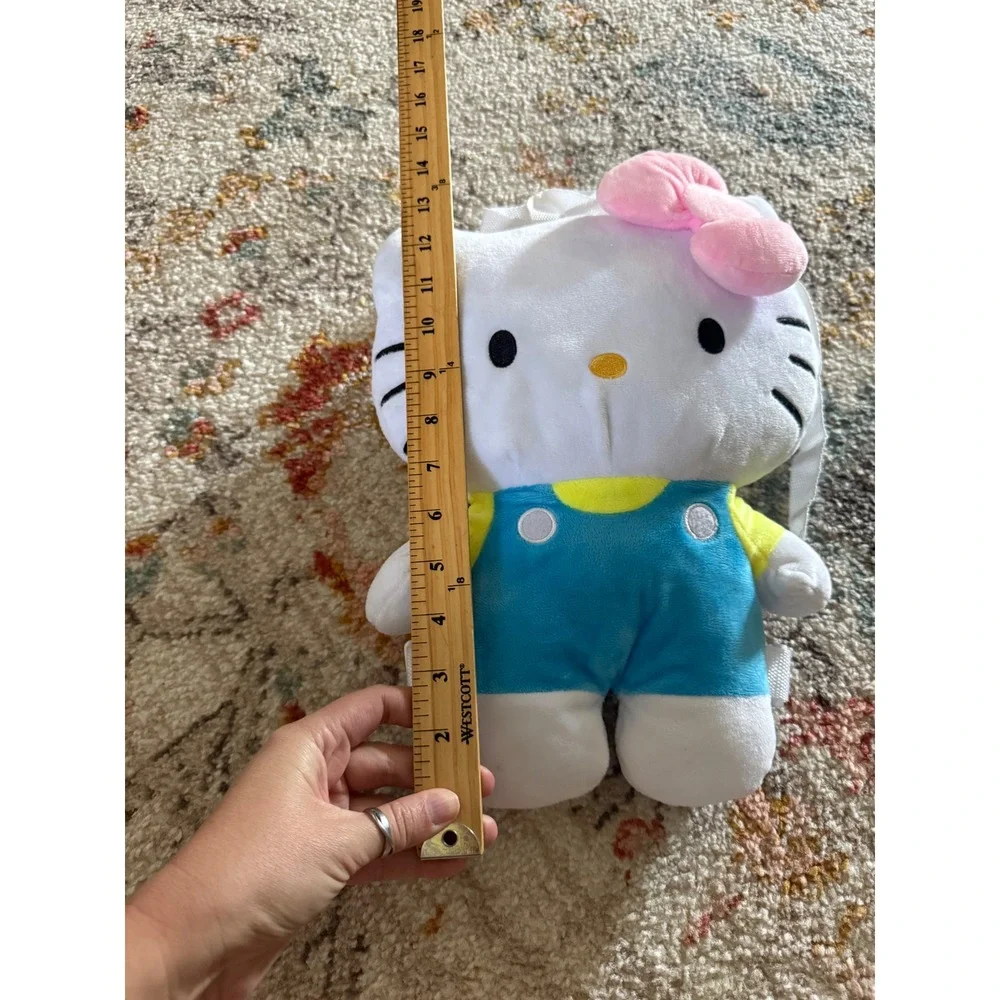 Sanrio Hello Kitty Plush Backpack‎ Blue Overalls Pink Bow Kawaii Kids Bag 11in